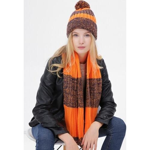 Fashion Knitted Warm Winter Scarf Hat Women High Quality Luxury Brand Wool Scarves Hats For Girls 2 Pieces