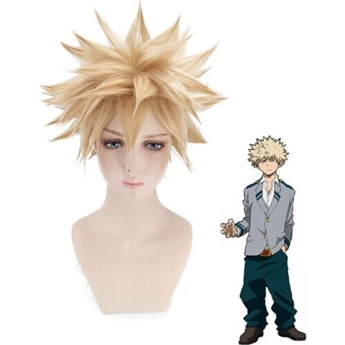 My hero college Cosplay Costume Wig Bakugou Katsuki Bakugo Short Linen Blonde Heat Resistant