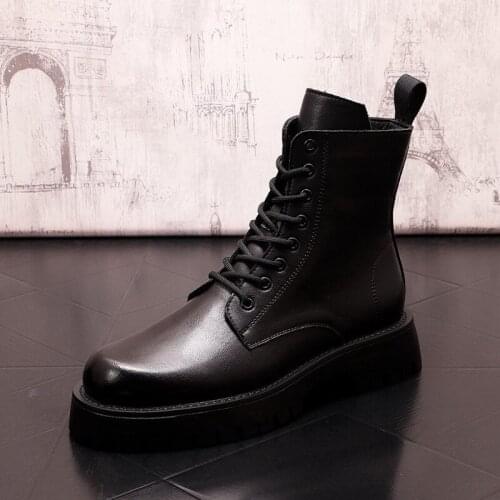 Mens Black Fashion Boots Designer Round Toe Fall Winter Cowboy Ankle Boats Male Trending Leisure Motorcycle Shoes 38-44 ERRFC