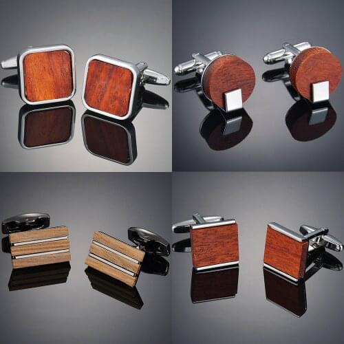 Business Classic Square Geometric Wooden Copper Mens Cufflinks Luxury Gift Party Wedding Suit Shirt Sleeve French Cufflinks