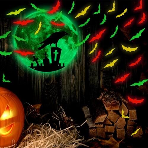 Bat Halloween Stickers Scrapbooking Glow In The Dark Window Sticker Wallpapers For Living Room Luxury 3d Pegatinas Хэллоуин