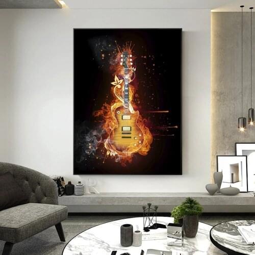 Guitar Wall Art Canvas Painting Prints Electric Guitar Musical Instrument Abstract Modern Poster Picture for Living Room Decor