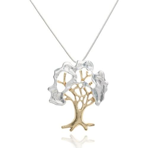 New Novelty Jewelry Hollow Tree of Life Pendant & Chain Alloy Metal Trendy Gold Silver Color Lucky Necklace Women