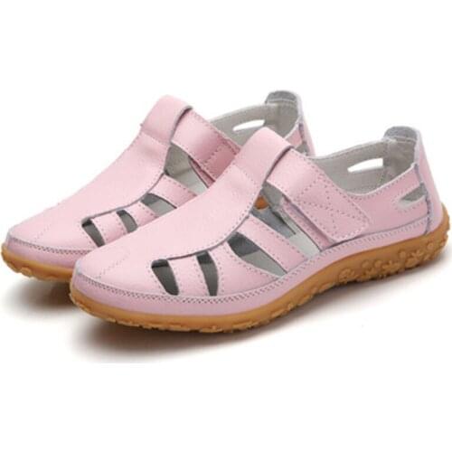 Original handmade retro leather sandals with comfortable soft soles for mother shoes and leather Velcro casual shoes for women