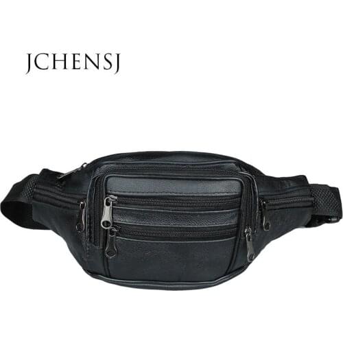 JCHENSJ Large Capacity Waist Bag For Men Genuine Leather Mens Belt Bag Purse 7 Zipper Pocket Outdoor Sporting Male Fanny Pack