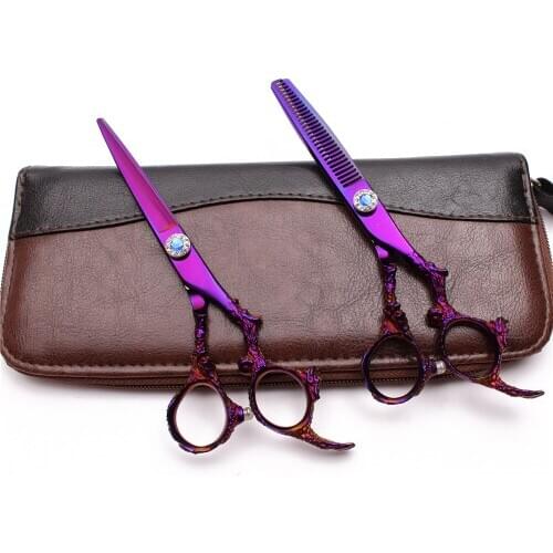 9005# 5.5" 16cm 440C Violet Customized Brand Professional Hairdressing Scissors Cutting Shears Thinning Scissor Barber Scissors