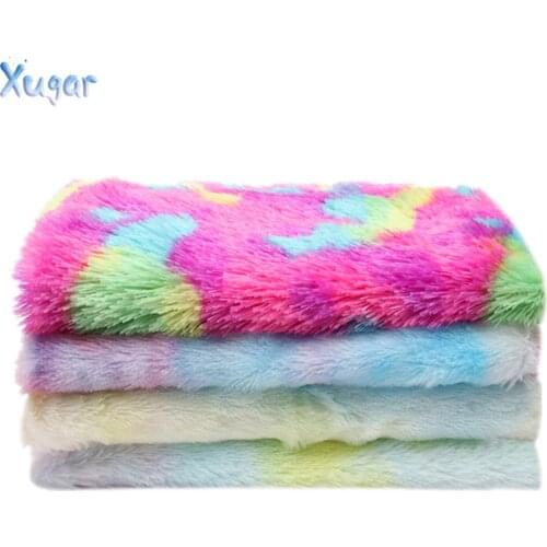 Xugar 45*145cm Rainbow Fur Fabric Colorful Imitated Fur Fabric DIY Toy Home Textile Handmade Sewing Clothes Accessories Supplies