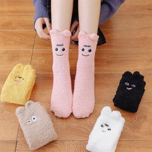 2021 womens new years socks warm autumn-winter cute cartoon socks girls and womans warm fluffy floor sleep sock socks