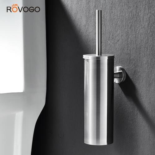 ROVOGO 304 Stainless Steel Toilet Brush Wall Mount for Bathroom Storage Modern Style Brushed Finish