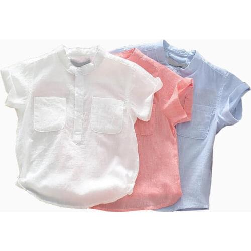 Baby Boys Shirts Short Sleeve Little Boy Clothes Casual Toddler Summer Children Tops Kids Wear solid linen
