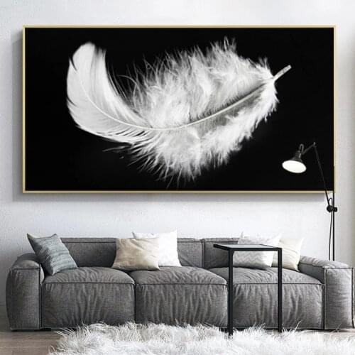 Modern Black White Feather Canvas Painting Scandinavian Posters and Prints Nordic Wall Art Picture for Living Room Decoration