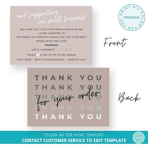 Business Thank You Card Printable Thanks For Your Purchase Card Small Business Package Insert Card Thank You For Your Order