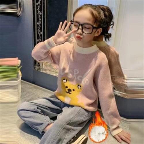 Girls Sweater Kids Coat Outwear 2021 Letters Plus Velvet Thicken Warm Winter Autumn Tops Fleece Christmas Childrens Clothing