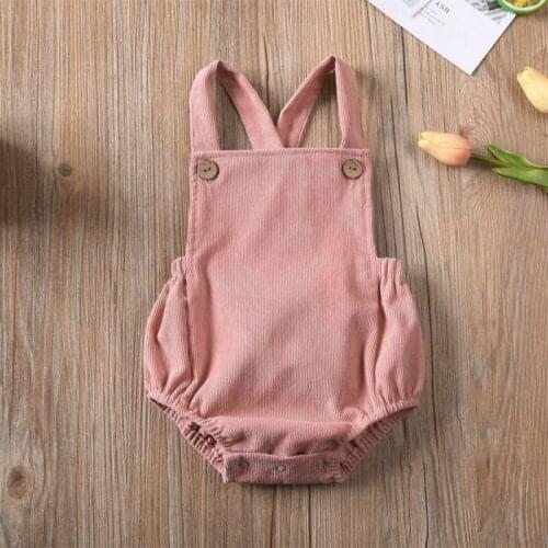 Newborn Baby Corduroy Sleeveless Bodysuit Solid Color Backless Cross Strap Jumpsuit Romper Infant Summer Clothes 0-24M