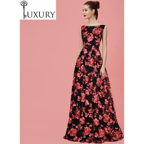 Vestidos Floor-Length Party Evening Special Occasion Women Allover Tulle Mesh Embroidery Sleeveless Long Maxi Dress Festival