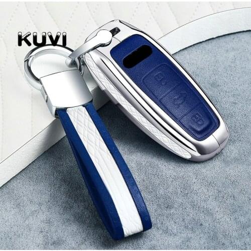 High-Grade Alloy&Leather Car Key Cover Case For Audi Q8 C8 A6 A7 A8 2018 2019 2020 Styling Holder Protection Shell Accessories