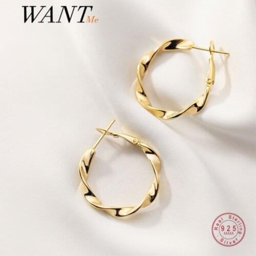 WANTME Genuine 925 Sterling Silver Korean Twisted Punk Hip Hop Ear Buckle for Women Exaggerated Party Rock Earrings Jewelry 2021
