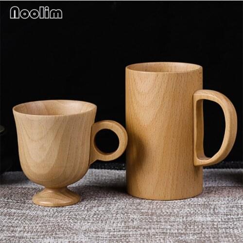 Japanese Wooden Coffee Mug Solid Wood Breakfast Milk Mug with Handle Bar Beer Wine Juice Cup Office Teacups Tumbler Drinkware