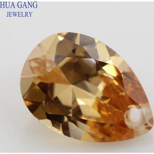Single Hole AAAAA Pear Shape Brilliant Champagne Cubic Zirconia Stone For Jewelry Making 4x6~15x20mm High Quality CZ Beads