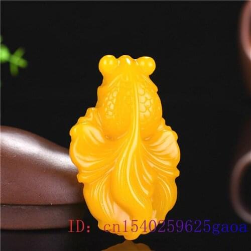 Yellow Jade Goldfish Pendant Women Natural Fashion Gifts Jewelry Carved Jadeite Charm Fish Necklace Chinese Amulet