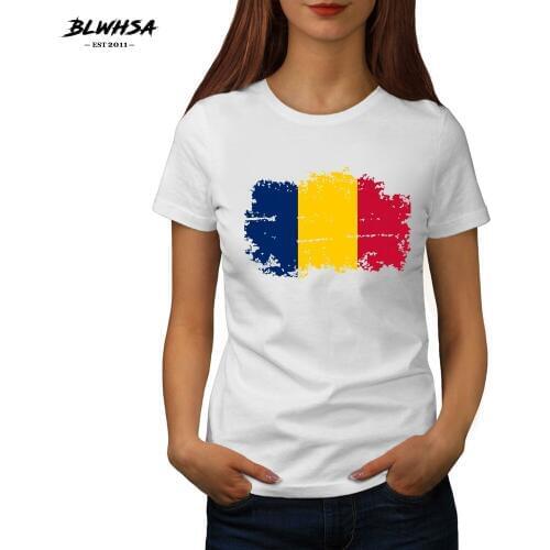BLWHSA New Chad Flag Printing T shirt Women Fashion Short Sleeve Cotton Summer T-shirts Funny Chad National Flag Girl Tees