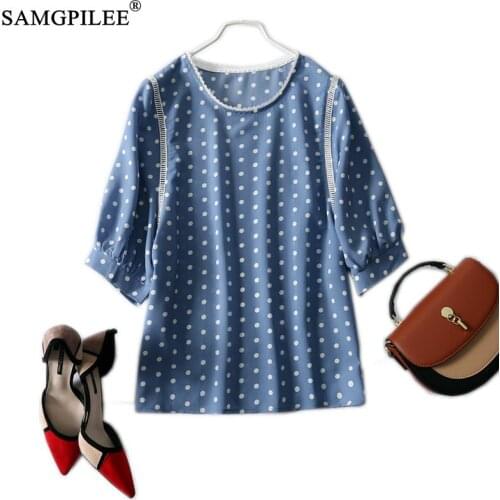 Summer T-shirts For Women 2021 New Fashion Cute Lantern Half Sleeve Printed Polka Dot Thin Plus Size Woman Chiffon Tshirts 4XL