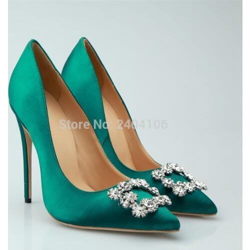 Green Color Women Wedding Dress Shoes Mature Style High Heels Shoes Stilettos Sexy Pointed Toe High Heels Party Pumps Shoes