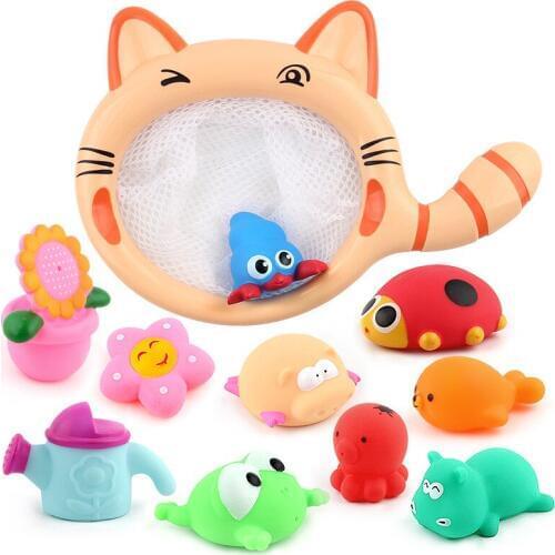 1 SET Lovely Mixed Animals Swimming Water Toys Colorful Soft Rubber Float Squeeze Sound Squeaky Bathing Toy For Baby Bath Toys