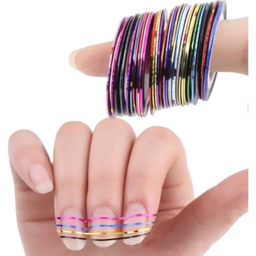 10pcs/18pcs/30pcs Roll Nail Art Gold Silver Stripping Tape Line Strips Decor Tools 0.5mm 20m Nail Sticker DIY