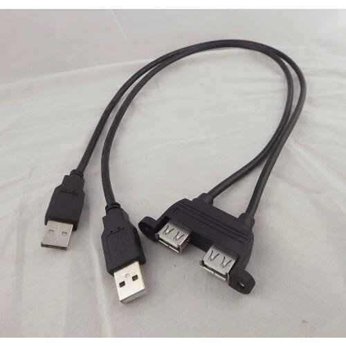 10pcs 50cm Dual USB 2.0 A Female Socket Panel Mount To 2 USB A Male Extension Cable