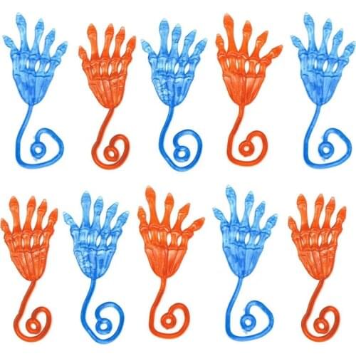 Y55B 10 Pcs Stretchy Skeleton Palm Sticky Hands Sensory Bendable Toy Kids Birthday Bag Pinata Filler Halloween Party Favors