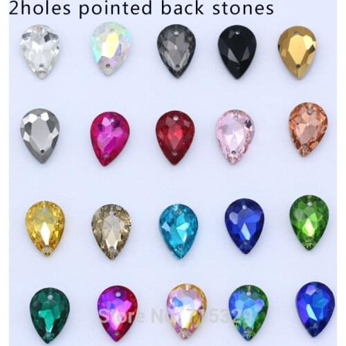 10x14mm 13x18mm 18x25mm 20x30mm Teardrop color sew on point back faceted glass czech crystal rhinestones jewels for Dress Decora