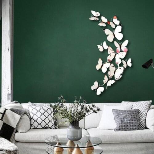 12pcs Peach Blossom White Butterfly 3D Wall Sticker Set Sticker Room Decoration Kawaii Room Decor Big Deal Wholesale