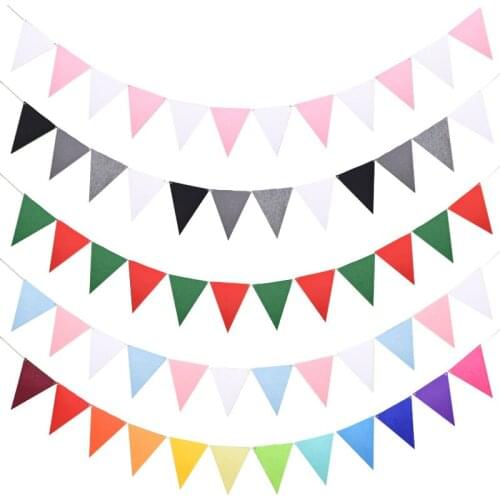 12 Flags Colorful Felt Banner Flags Pennant Birthday Bunting Banners Wall Hanging Wedding Hanging Banner Party Garland for Home