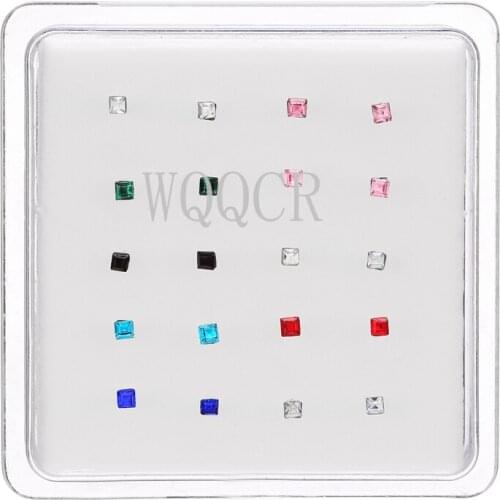20Pcs/Box Straight Pin Color Mixing With 2MM Square Crystal Nose Piercing Body Jewelry Nose Studs Piercing Pin Body Jewelry