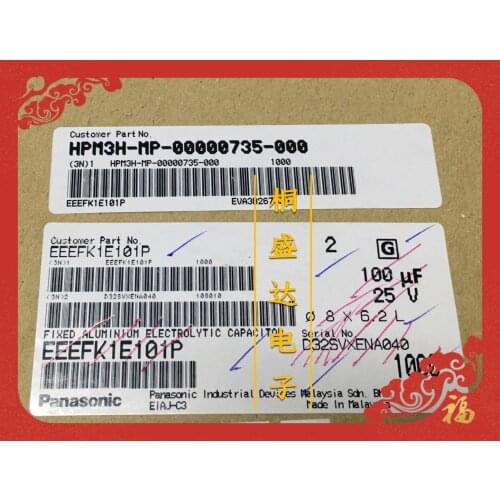 20pcs SMD aluminum electrolytic capacitors 25v100uf 8 x6. 2 panasonic fk-series high frequency low resistance EEEFK1E101P