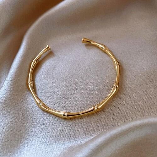 2021 bamboo shape female fashion luxury retro simple geometric simple double T-shaped diamond bracelet thin bracelet opening