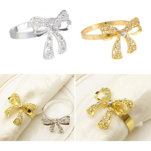 6pcs Rhinestone Napkin Rings Wedding Napkin Holder Diamond Butterfly Knot Napkin Buckle Party Dinner Table Decor Hotel Supplies