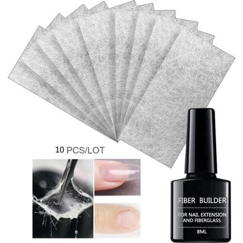 8ml Fiberglass UV Builder Nail Gel +10pc Silk Fiberglass for nail extension strengthen nails Soak Off UV LED Nail Gel Manicure