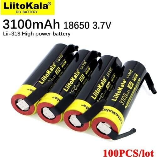 100PCS New LiitoKala Lii-31S 18650 Battery 3.7V Li-ion 3100mA 35A Power battery For high drain devices+DIY nickel