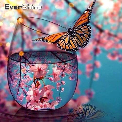 EverShine Diamond Embroidery Butterfly Full Drill Square Diamond Painting Landscape Cup Picture Of Beaded Mosaic Home Decor