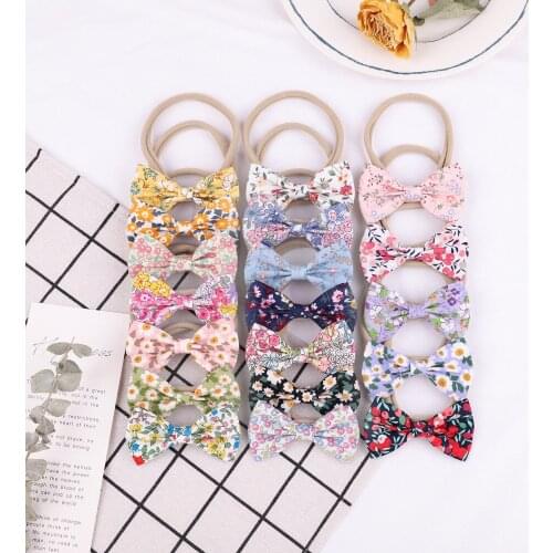 60pcs New 2.8inch Bows Nylon Baby Headband,Floral Prints Hair Bow Nylon Turban Headband or Hair Clips for Girls Hair Accessories