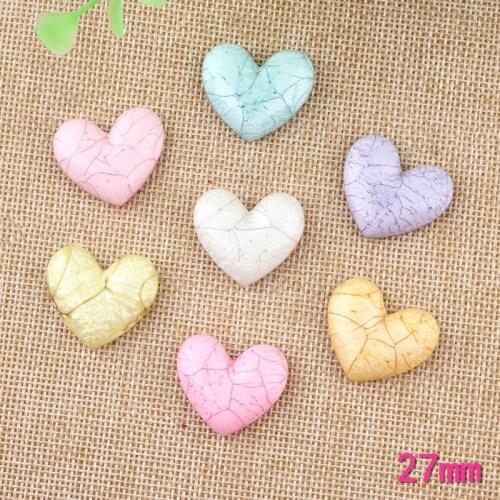 Free Shipping 10pcs 27MM Crackle Style Candy Heart Resin Cabochons Flatback Ornament Accessories Girl Bow Center DIY Material