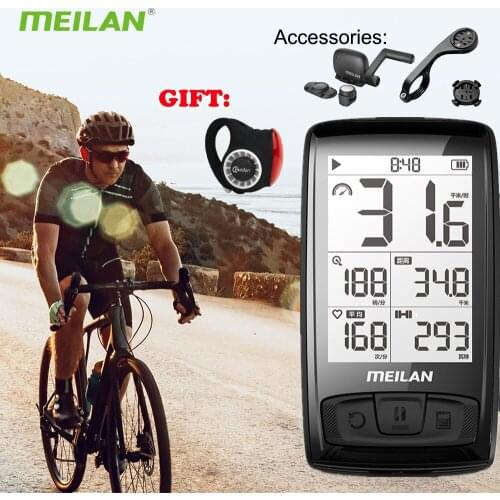 Meilan M4 Wireless Bicycle Computer Bike Speedometer with Speed & Cadence Sensor Can Connect Bluetooth ANT+ for MTB Road Bike
