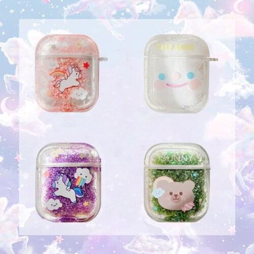 3D Liquid Earphone Case for Apple Airpods Case Cool Glitter Bling Cover for Air Pods 2 Case Headphone Earpods Cover Accessories