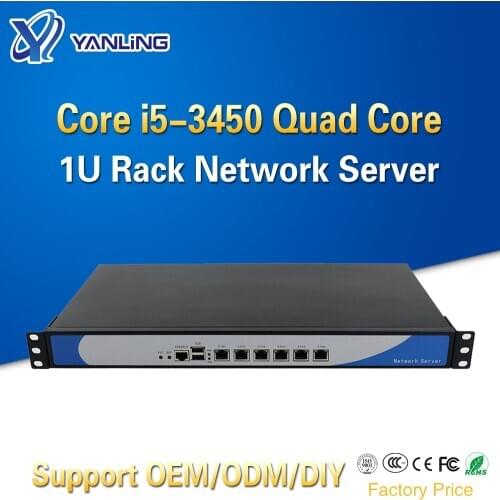 Yanling Ivy Bridge i5 3450 Quad Core 1U Rackmount Network Server with 6 Intel Lan Barebone PC Firewall Router PfSense AES-NI