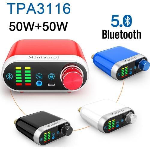 Bluetooth 5.0 Digital Power Amplifier Stereo 50W+50W Bluetooth HiFi fever Class D Audio Amp AUX USB sound card for 12v 24v car