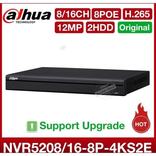 Dahua Original NVR5208-8P-4KS2E NVR5216-8P-4KS2E 8/16CH 12MP 8PoE ePOE 1U H.265+ Lite Network Video Recorder P2P APP With Logo