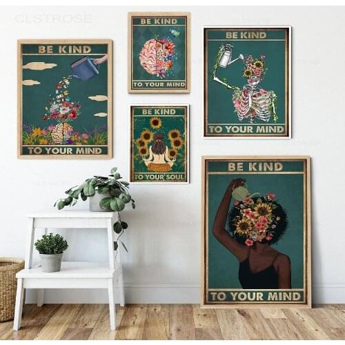 Mental Be Kind To Your Mind Garden Health Posters and Prints Wall Decoration Vintage Wall Art Picture Canvas Painting Home Decor