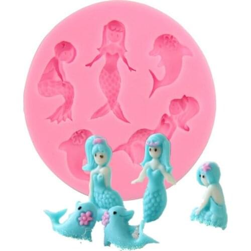 Kitchen Baking Dolphin Mermaid Silicone Mold Chocolate Fondant Cake Decorating Tools 7.7*1cm